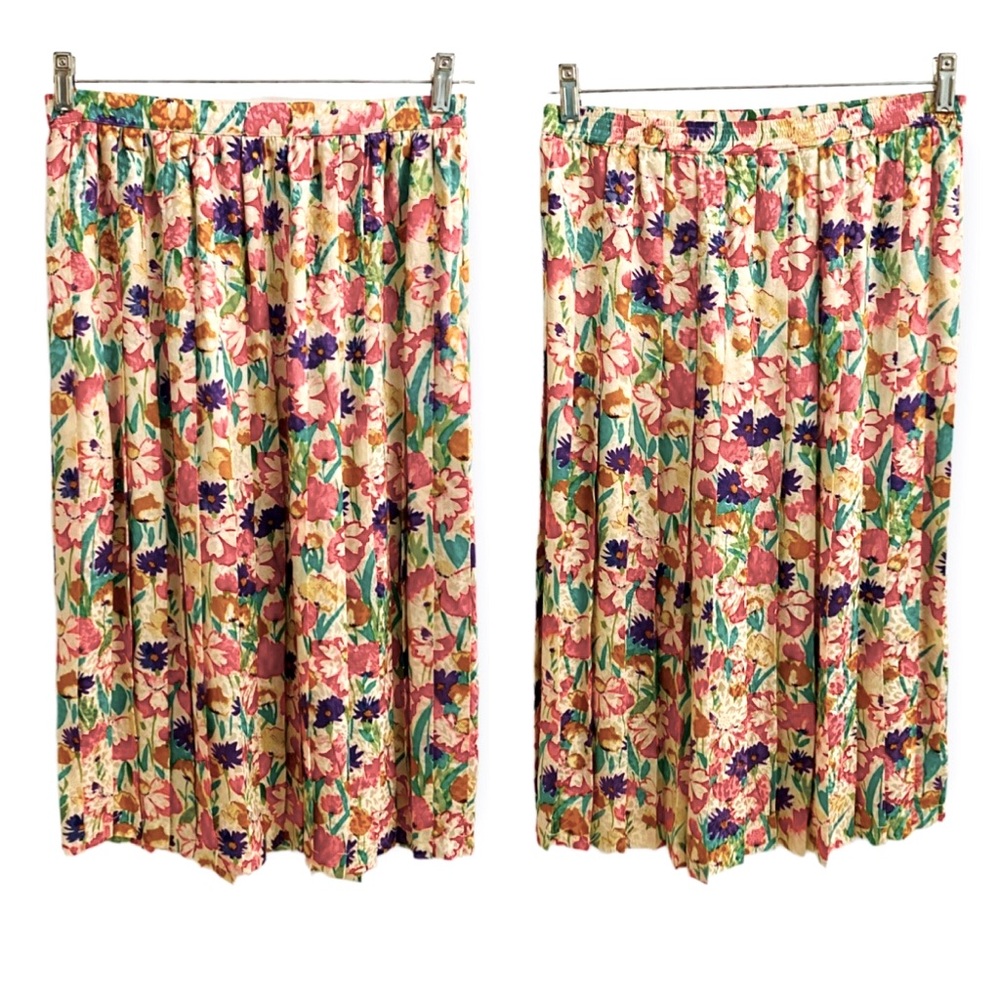 Vintage 1980s ANNE CRIMMINS For Umi Collections Silk Floral Midi Skirt Women 8